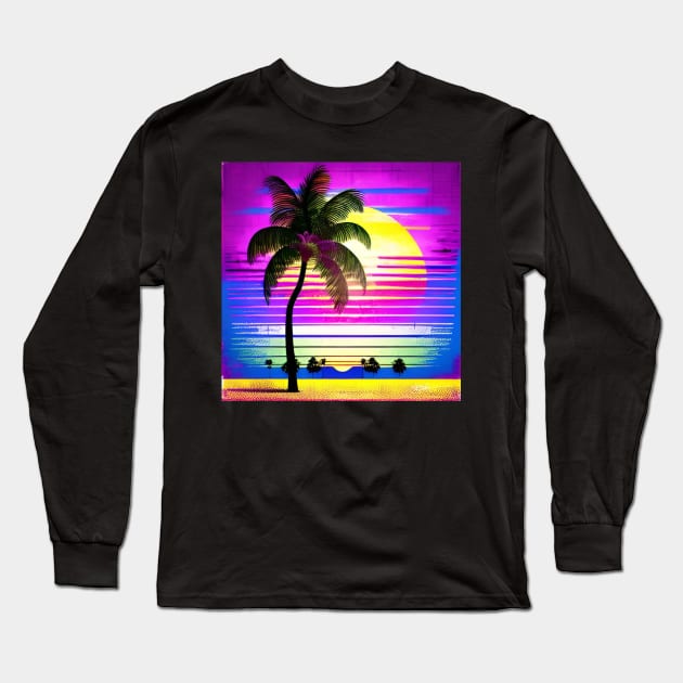 Retro 80s Summer Sun 37 Long Sleeve T-Shirt by Benito Del Ray